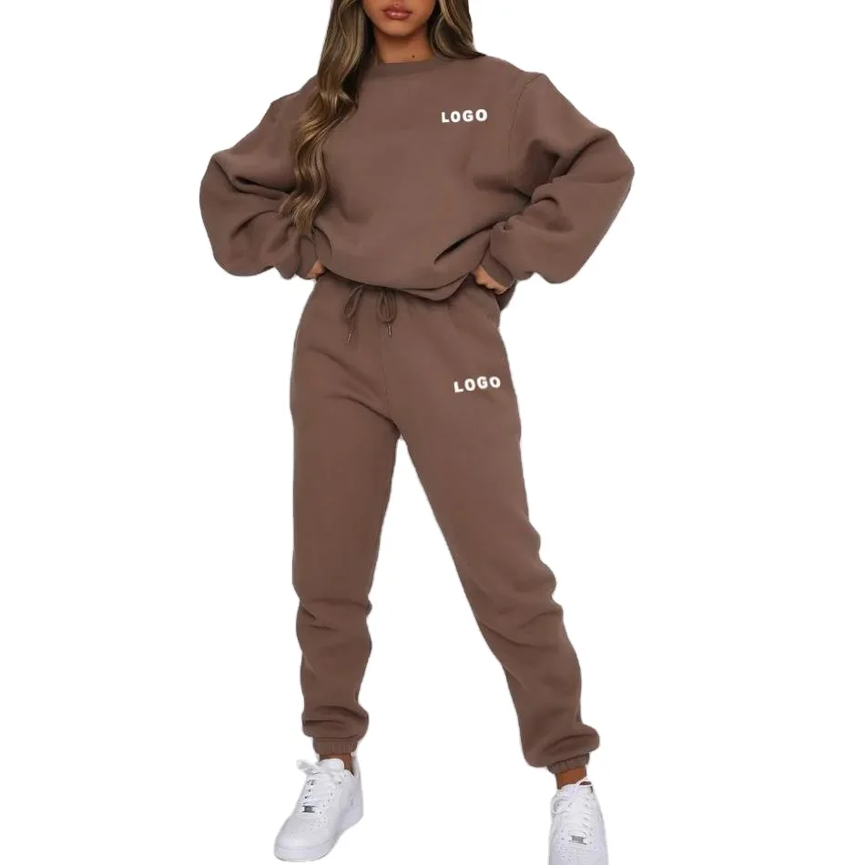 Custom logo heavyweight cotton sports training activewear 2pcs oversized  women track suits