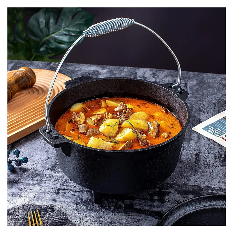 Cast Iron Deep Black Dutch Oven Pot with Lid and Handle