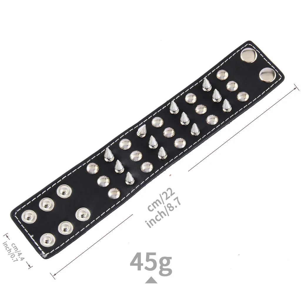 Wholesale Trendy Leather Wrist Band Spike Studded Leather Wristband Fashionable Punk Bracelet
