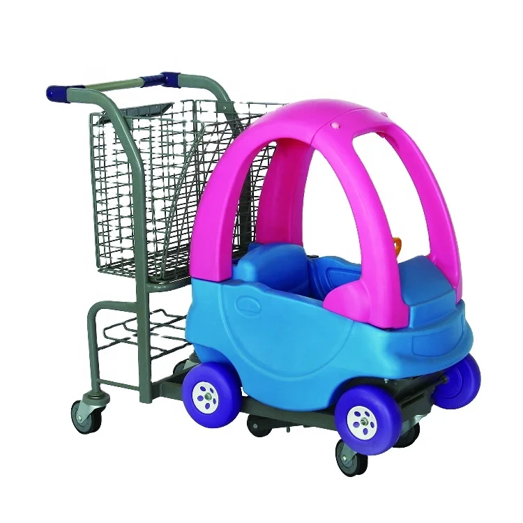 Supermarket style Cartoon kids shopping trolley with plastic capsule