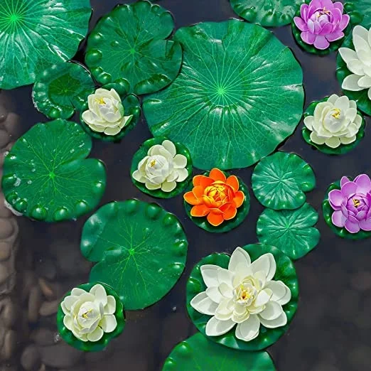 Different Color Artificial Floating Lotus Flower Plastic Water Lily for Home Outdoor Patio Pond Decoration