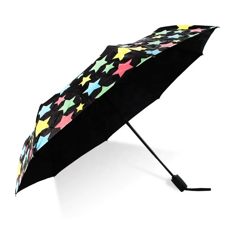 Customized water color changing automatic 3 folding umbrella with star pattern
