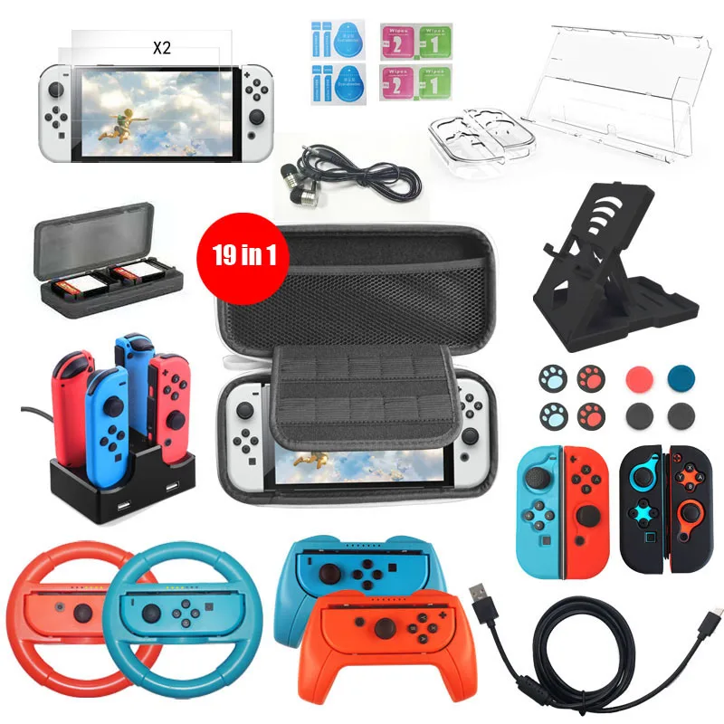 19 In 1 case sets nintendo switch oled accessories,model console accessories tempered glass for nintendo switch oled