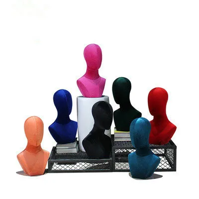 Wholesale Custom Color Fabric Covered Mannequin Head Black Wig Display Pin Foam Styrofoam Velvet Mannequin Head for Wigs