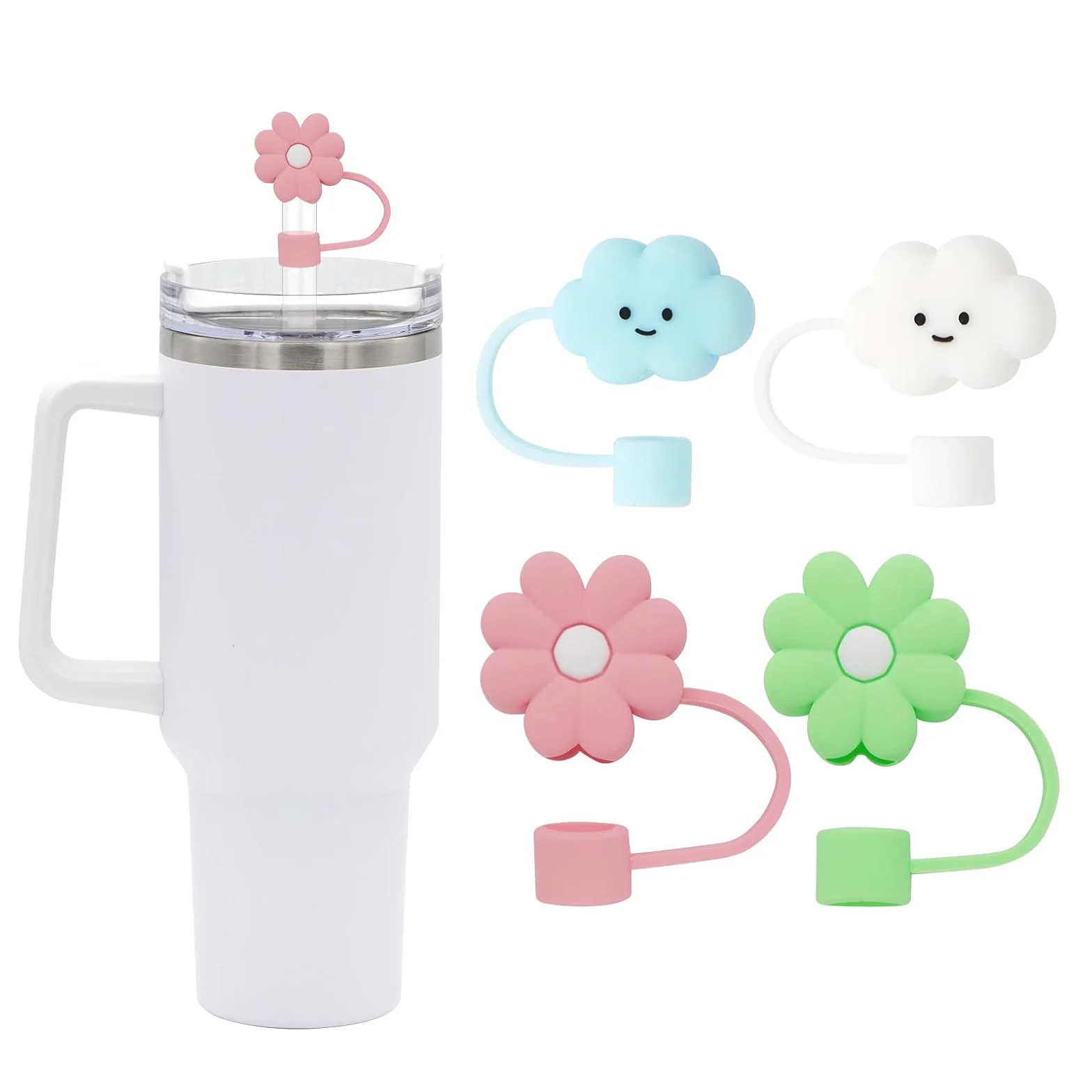 Silicone Tumbler Cute Cloud 10mm 0.4in Straw Covers Toppers Lids Dust-Proof Reusable Straw Stopper for Stanly Cups Accessories