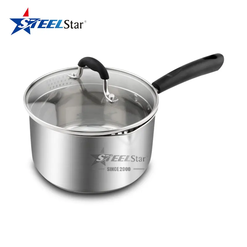 
Stainless steel saucepan1.5/2/3Lwith heatproof silicone handle and strainer pot glass cover 