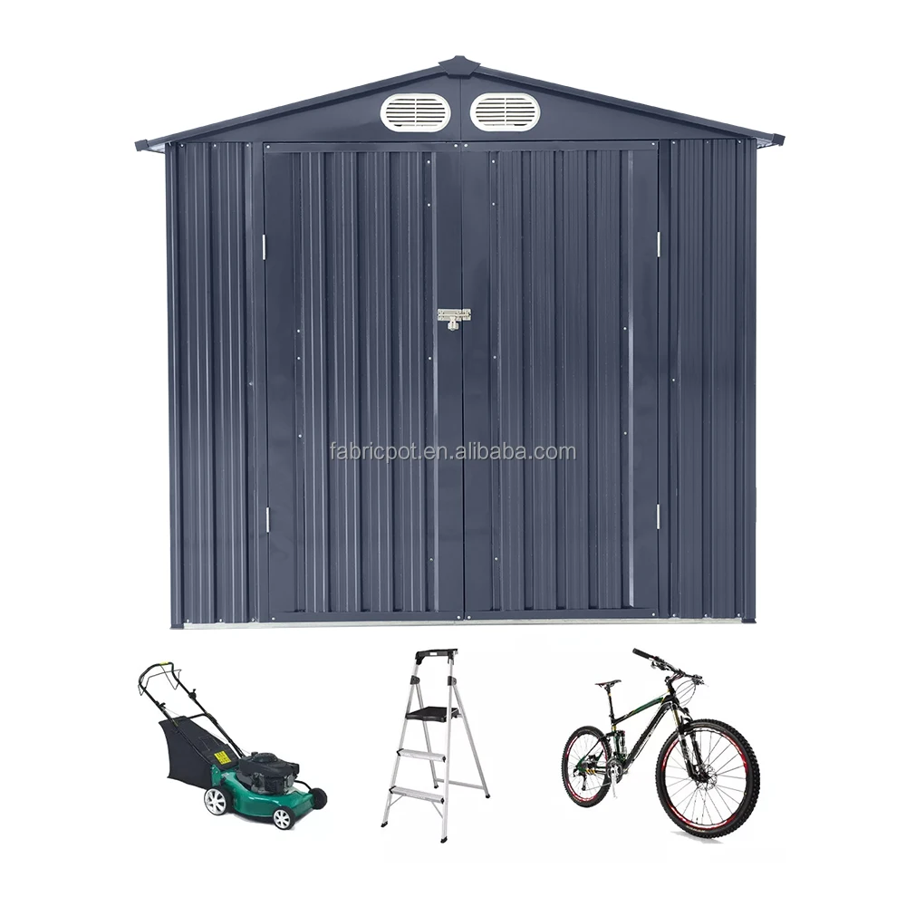 8 X 6ft Heavy Duty Garden Shed Apex Roof Metal Galvanized Steel House Dark Grey
