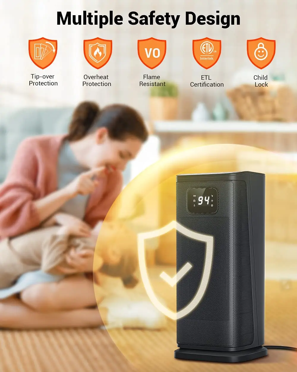 Mini Household Remote Control Touch Panel Thermostat 24h Timer Fast Heating Electric Heaters With Fan