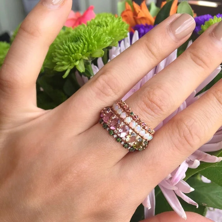 925 Sterling Silver 18k Gold Multi Colored Cubic Zirconia Oval Elegant Ring