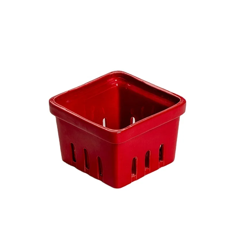Modern square fruit bowl customize red berry basket ceramic berry fruit basket