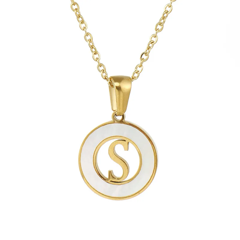 European and American hollow 26 English letter Necklace female stainless steel letter shell pendant clavicle chain For Women
