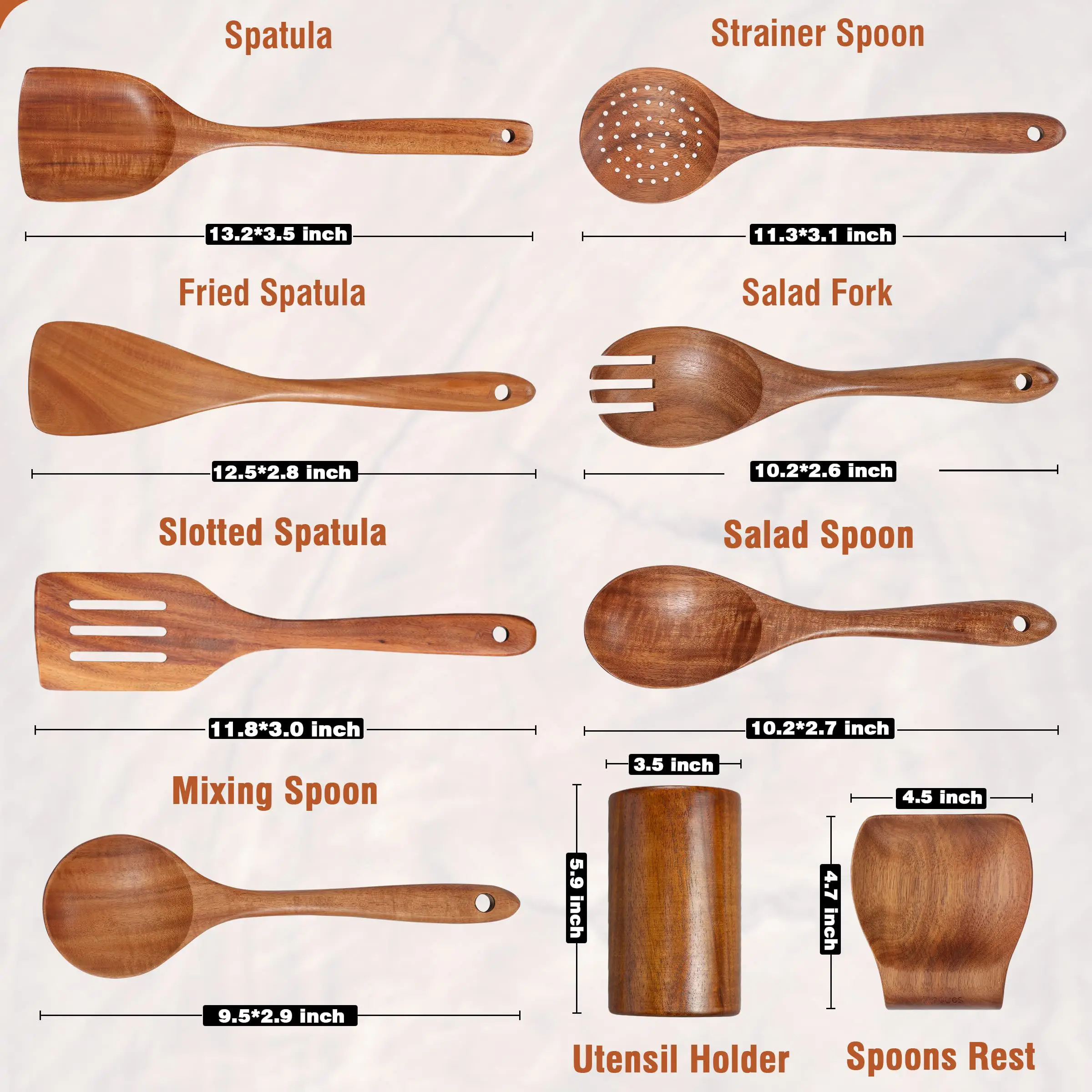 Wooden Kitchen Utensils set for kitchen and Cooking Natural Teak Wooden Utensil Set Nonstick Kitchen Utensils set
