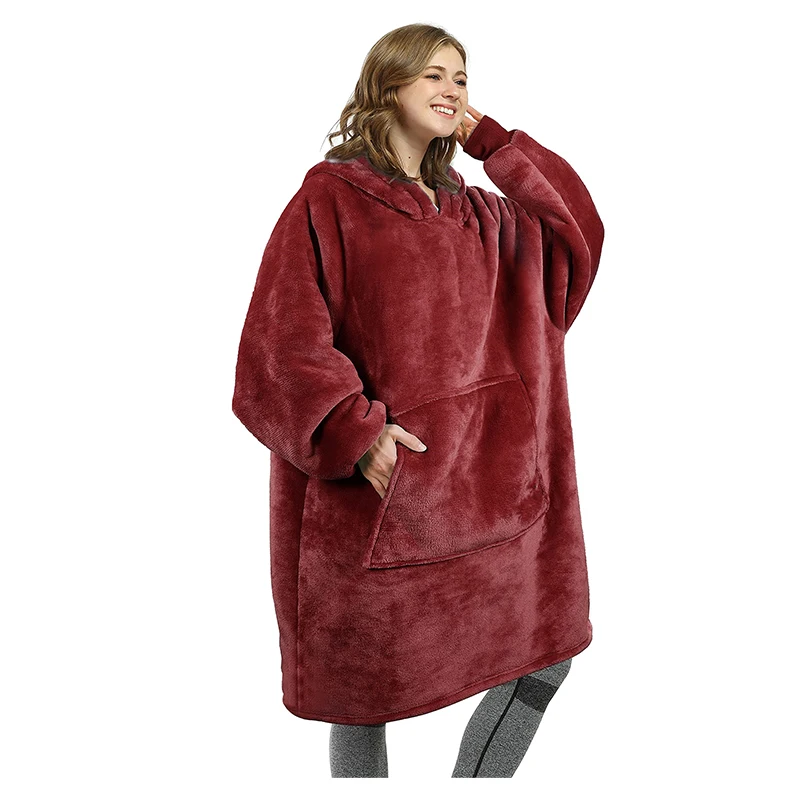 Adults Sherpa Fleece Blanket Hoodie Oversized Sweatshirt Blanket with Pockets