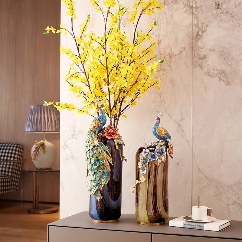 RORO Home Decor Living Room Bedroom Office Feast museum Modern Luxury Decorative Enamel Painting Peacock Coloured Glaze