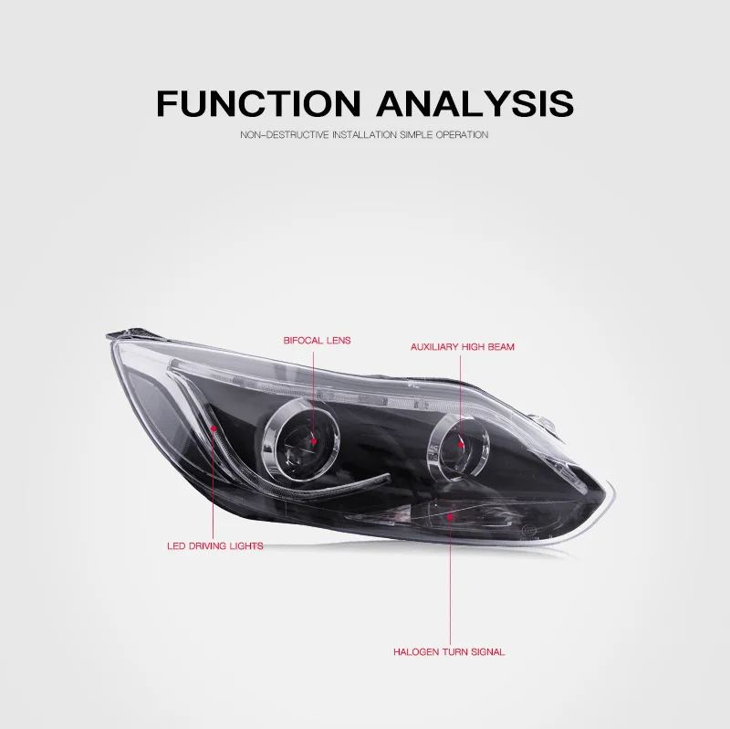 LED Daytime Light Headlights For Ford Focus 2012-2014 LED Tube Light Assembly Signal Lamp Accessories
