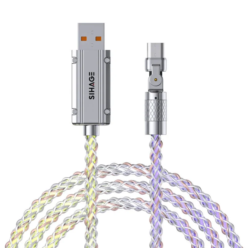100W RGB Star Light Type C Data Cable Optical Flowing  Light  180 Degree Rotation USB Cable with Breathing LED Light