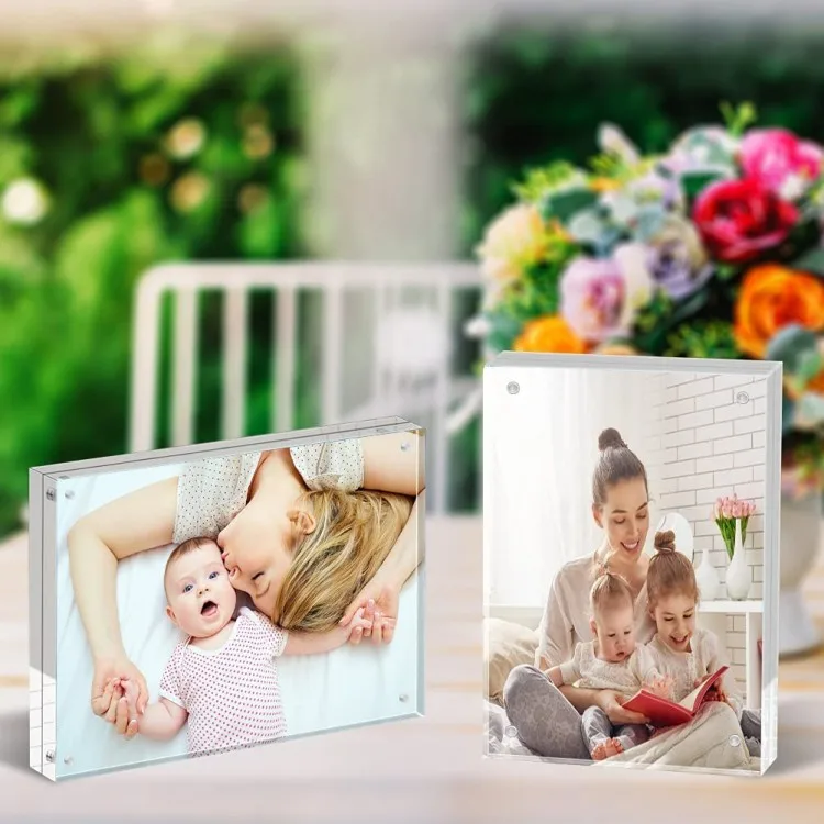 5x7 Clear Thick Plastic Self Standing Magnetic Transparent Acrylic Block Photo Frame