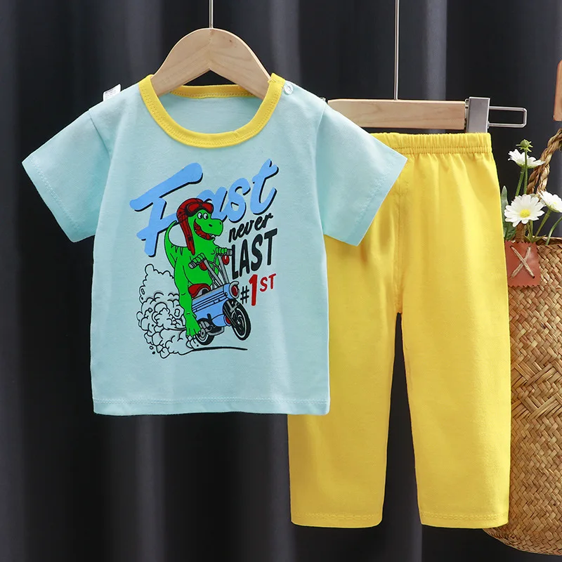 Summer Cartoon Kids Pajamas Clothes Sets T-Shirt Tops Pants Suit for boys with Factory Price