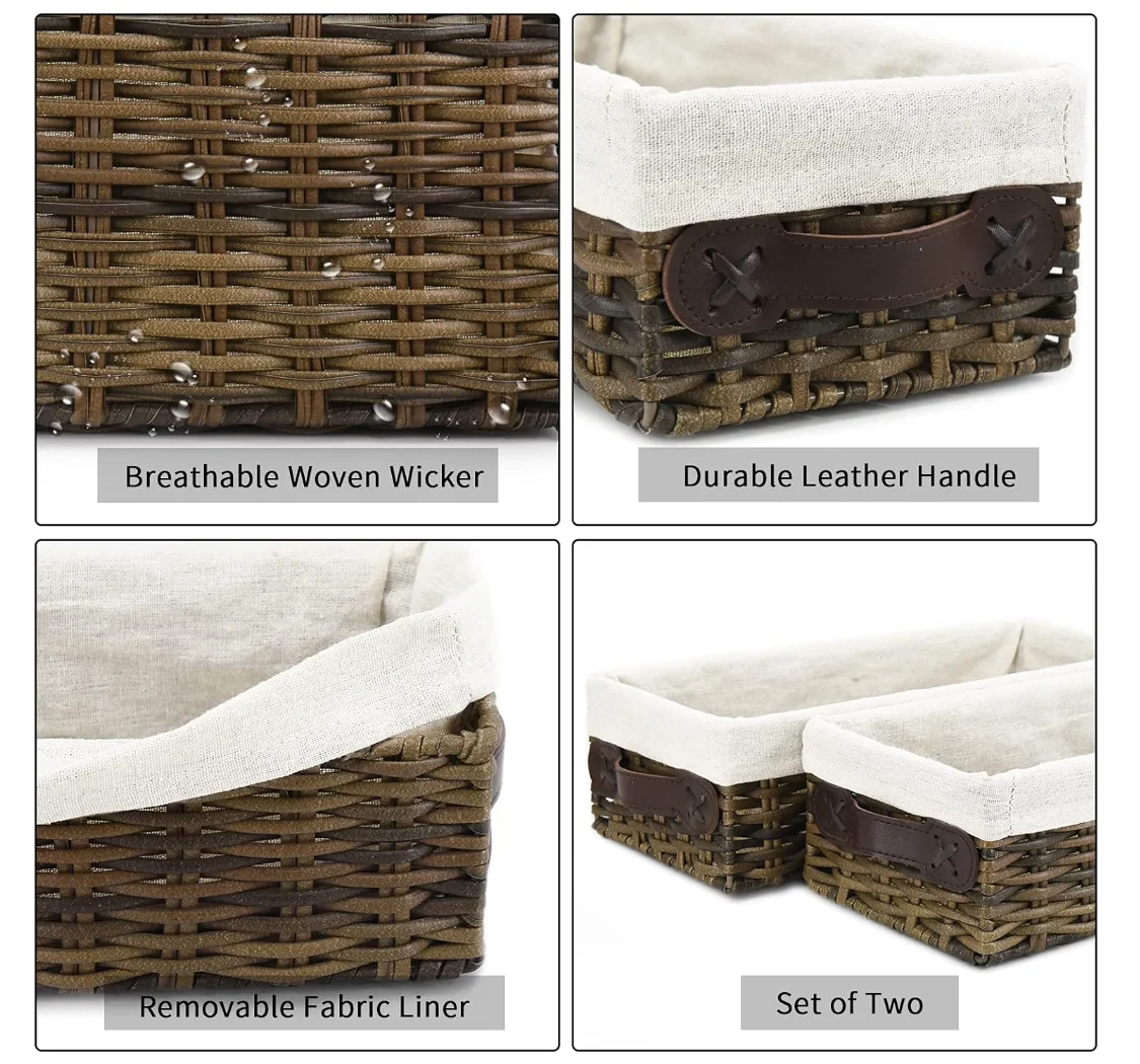 Wholesale Rectangle Handmade Woven Bathroom Tray PP Rattan Plastic Storage Bins Toilet Storage Basket