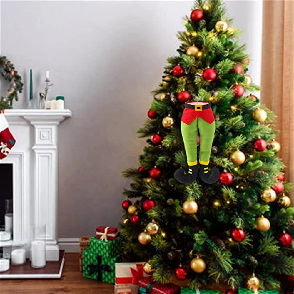 New 12.6 inches pendants Christmas window Christmas legs elf tree decorations indoor outdoor hangs green silver balls decoration