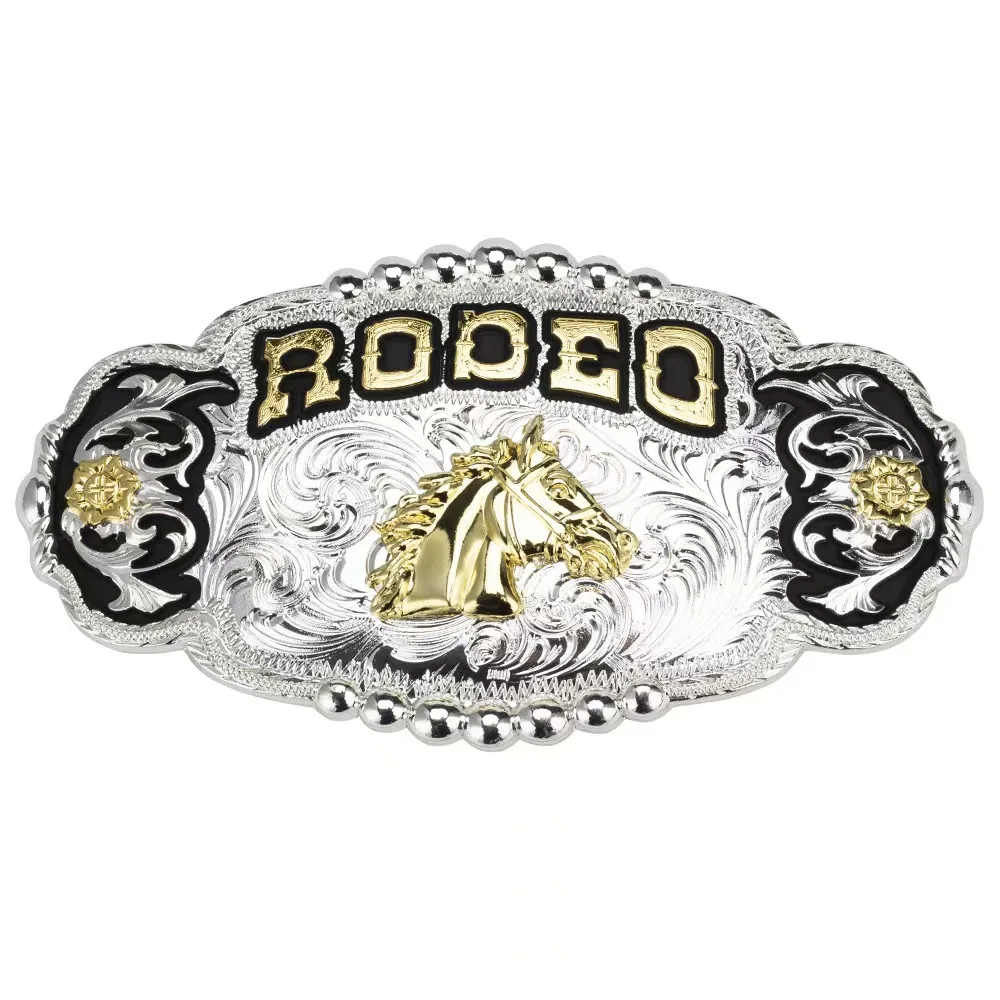 Two tone shiny gold silver western belt buckle fashion designer equestrian decoration buckle denim western belt buckle men