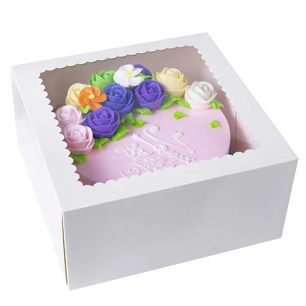 Wholesale 10x10x5 inch window cake gift packaging box new design 1 piece  bakery box cake boxes white