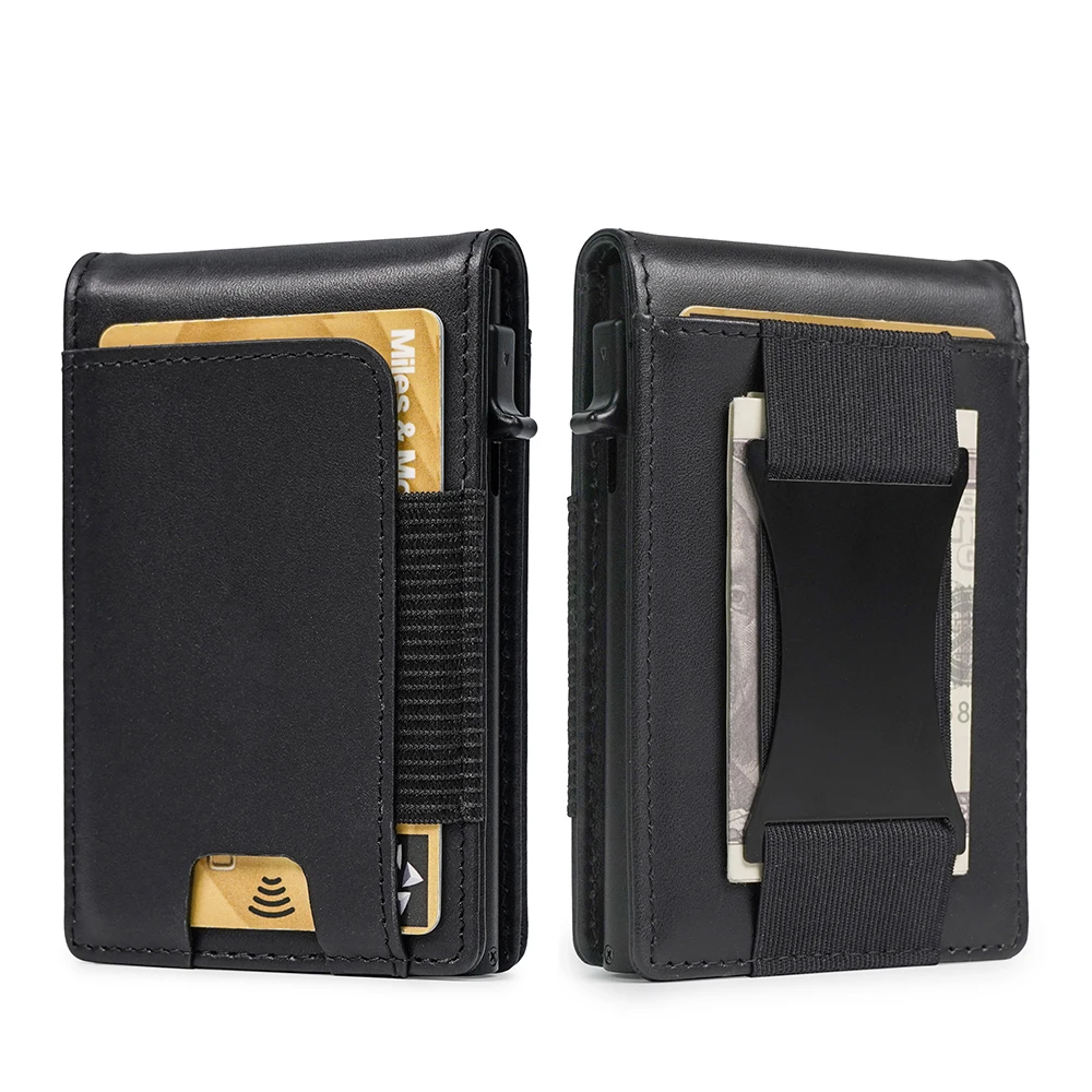 RFID Blocking Mens Wallet Card Holder, Pop Up Card Case, Smart Slim Minimalist Bifold Wallet Back Side With Money Clip