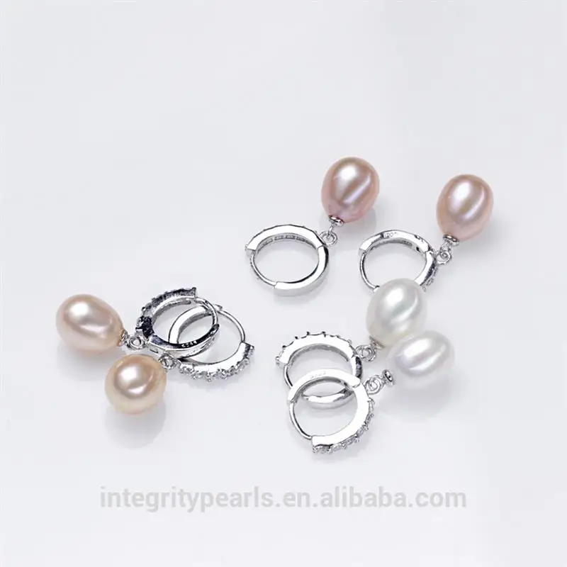 8-9mm oval drop shape fresh water genuine cultured real clip on pearl earring
