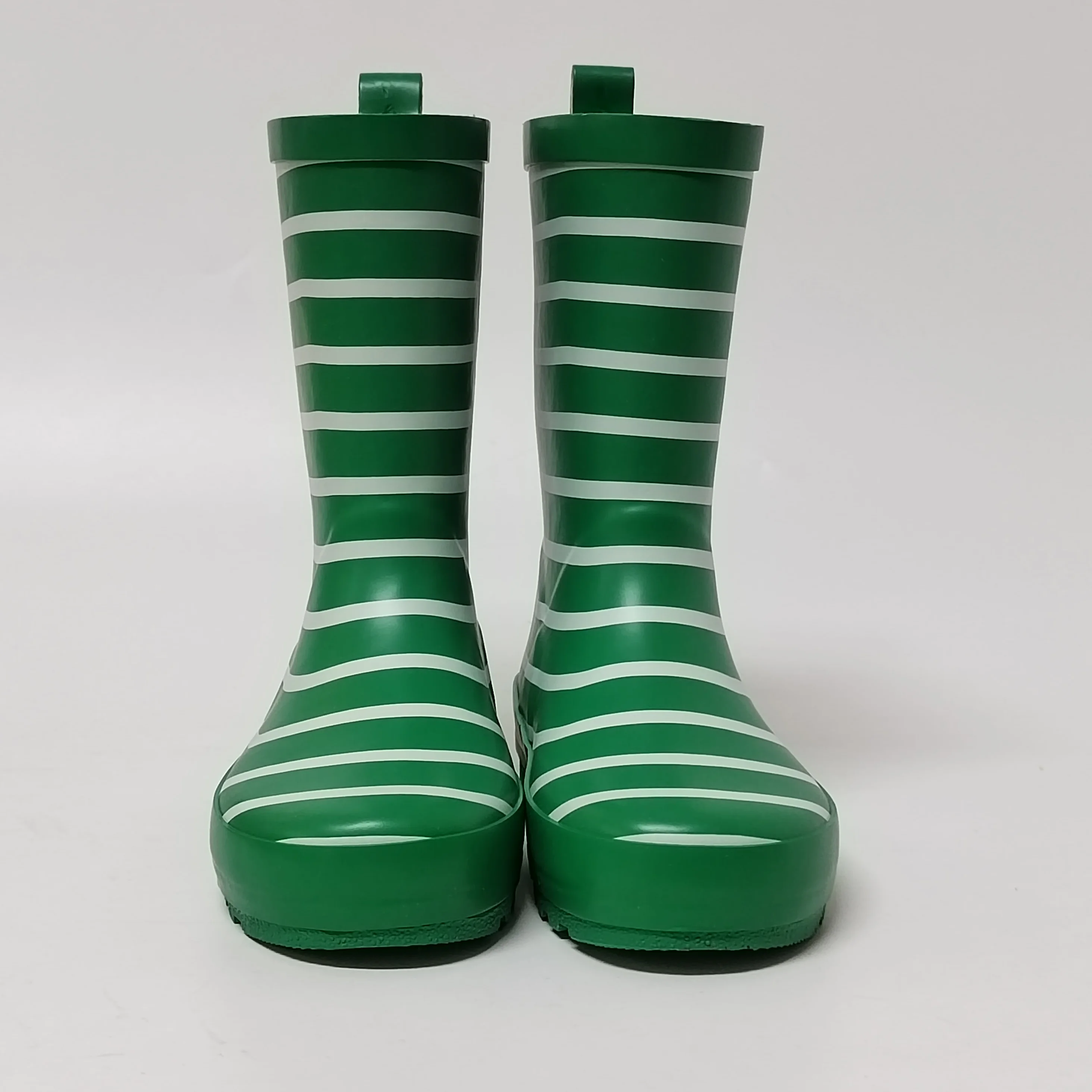 white stripe green lining waterproof rubber rain boots for children