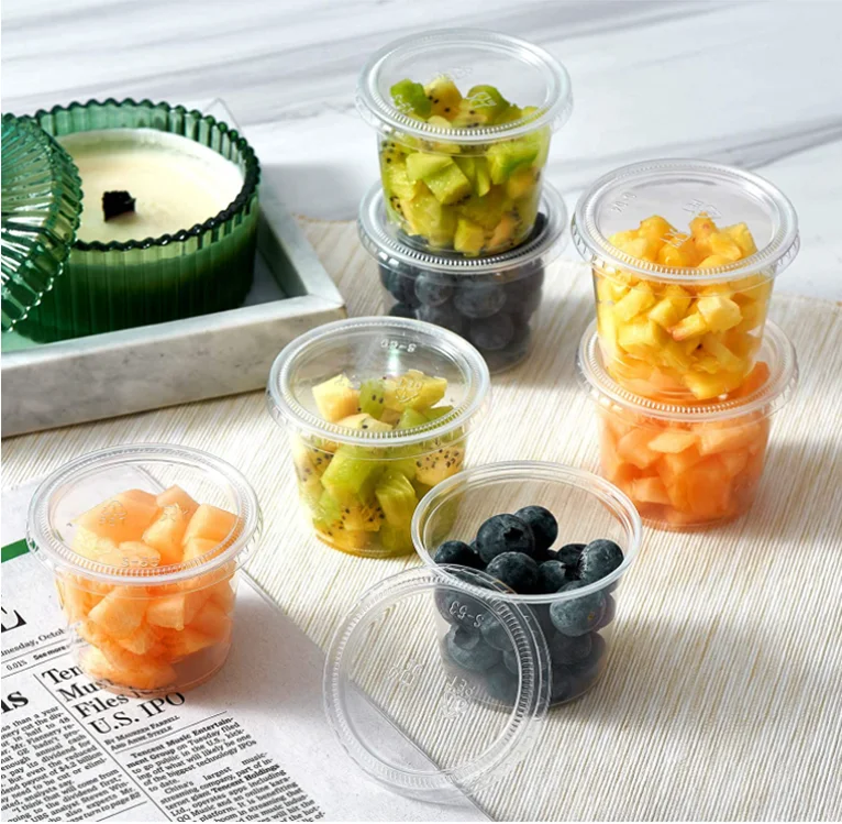 Disposable Clear Black Plastic PP 1/2/3/4 Oz Seasoning Sauce Container Cup With Lid Salad Dressing Condiment Cups Portion cups