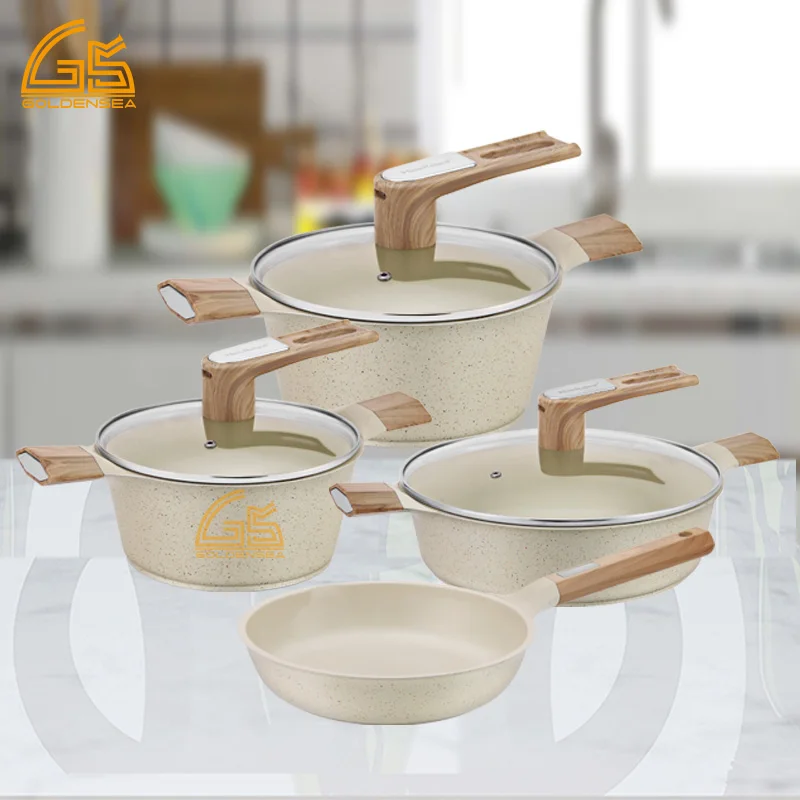 7pcs aluminum polished kitchen die cast granite cook duty cooking pots price press aluminum cookware set casserole of 7 pieces