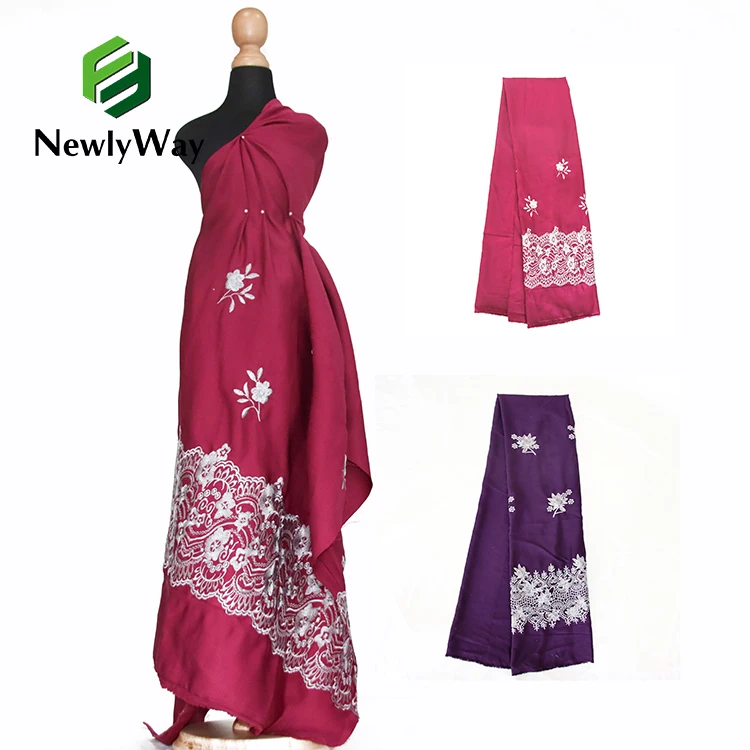 2022 NewlyWay Arabic Satin Embroidery Flower Fabric Brocade Lace Embroidered Fabrics For Wedding Bazin Fabric