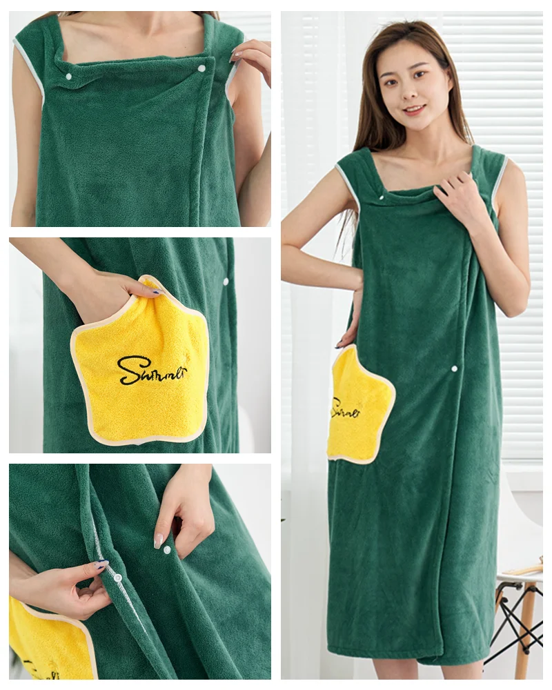 Wearable Girl Microfiber Bath Towel Wide Strap Women shower Bath Dress Towel wrap bath skirt