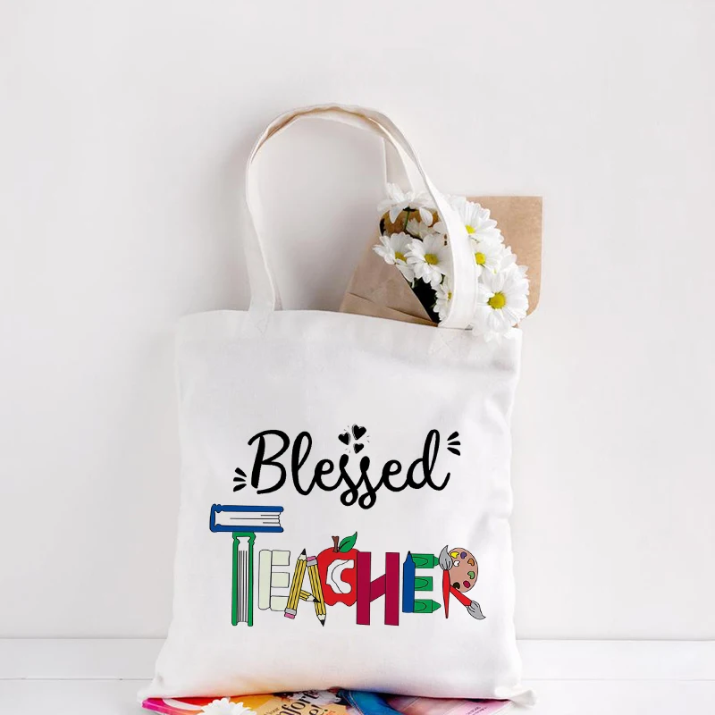 Amazom Shopping Design Custom Logo Canvas Cotton Shop Eco Friendly Teacher Bag
