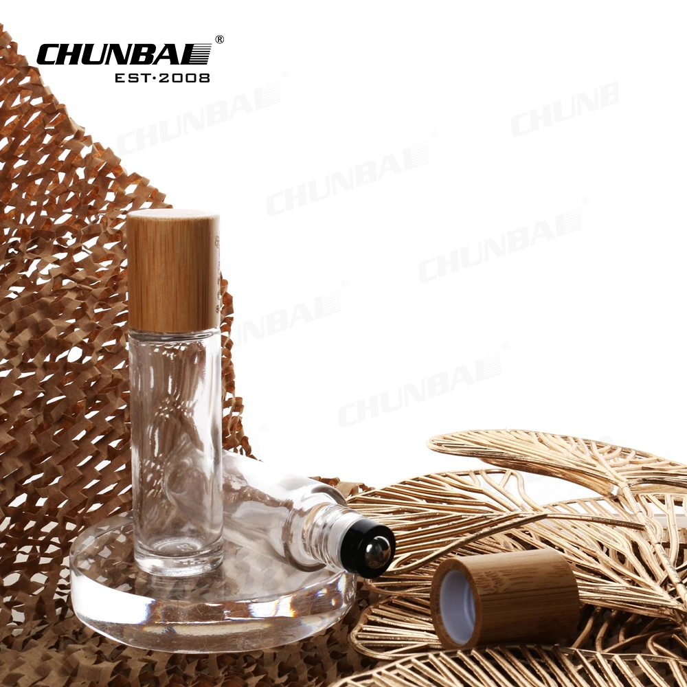 Luxury Essential Oil 5ml 15ml 30ml 50ml Serum Colored Frosted deodorant bamboo lid Roll On Glass Bottle With Box