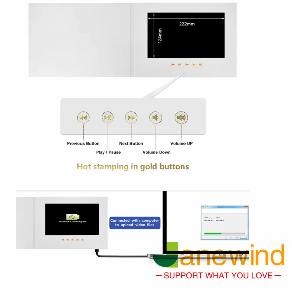 10.1 inch Screen video monitor booklet Blank White  Book Invitation Lcd Video Greeting Card for Valentine Mother Father day Gift