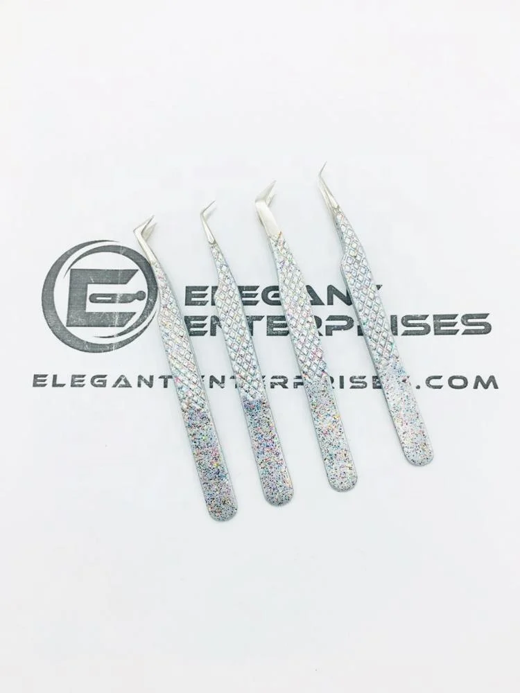 Glitter Diamond Girp Eyelash Extension Tweezers/eyelash Tweezers Private Label Stainless Steel Eyebrow Pointed Customized Logo