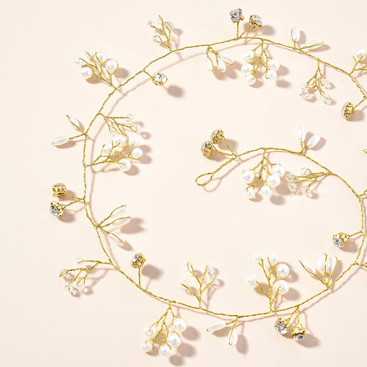 Euro American 50cm Bridal Hair Accessory Hand-Woven Pearl Crystal Hairband Hairpin Wedding Dress Bridesmaids Popular Hair Tassel