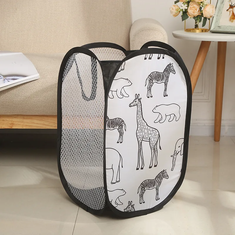 Cartoon Print Laundry Baskets Mesh Clothes Basket Bathroom Dirty Clothes Sorting Basket Kid Toys Sundries Storage
