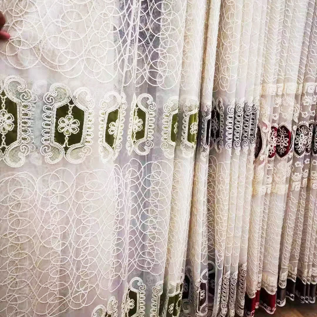 european style embroidery sheer curtain fabric lace tulle for the living room