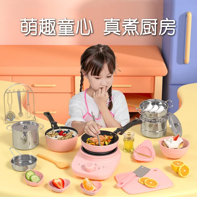 Portable play DIY mini kitchen toys real cooking set for kids 40 pcs set
