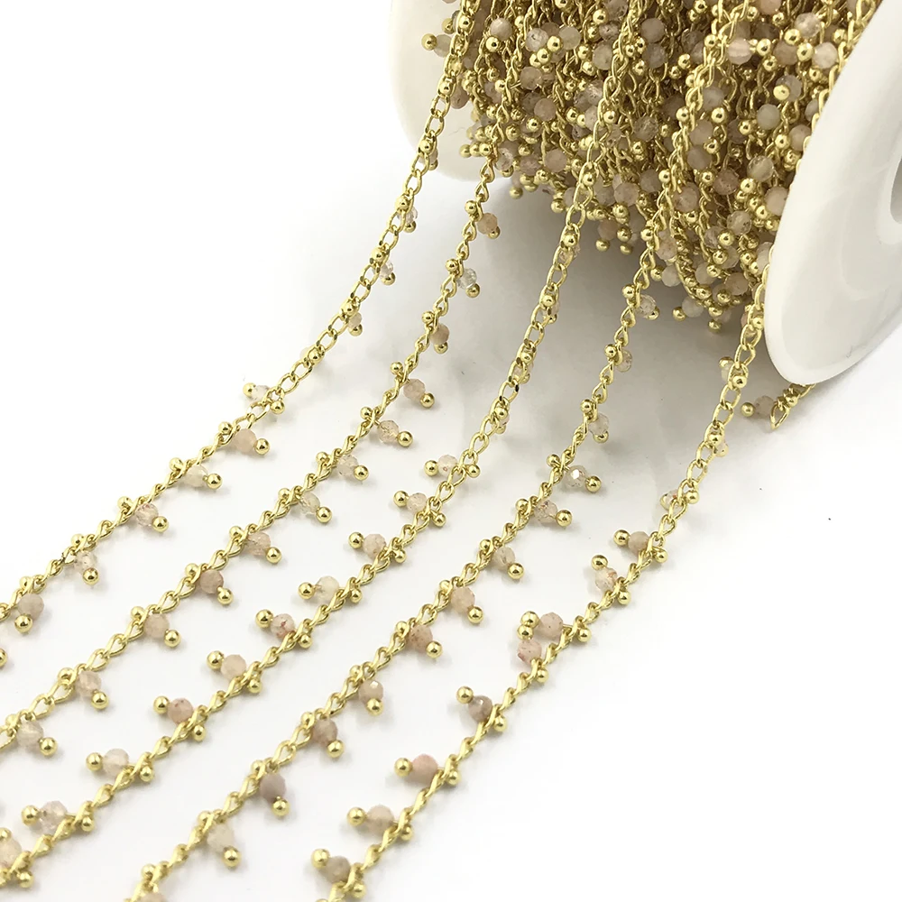Fashion Copper and Faceted Round glass beaded Alloy link chains for jewelry making