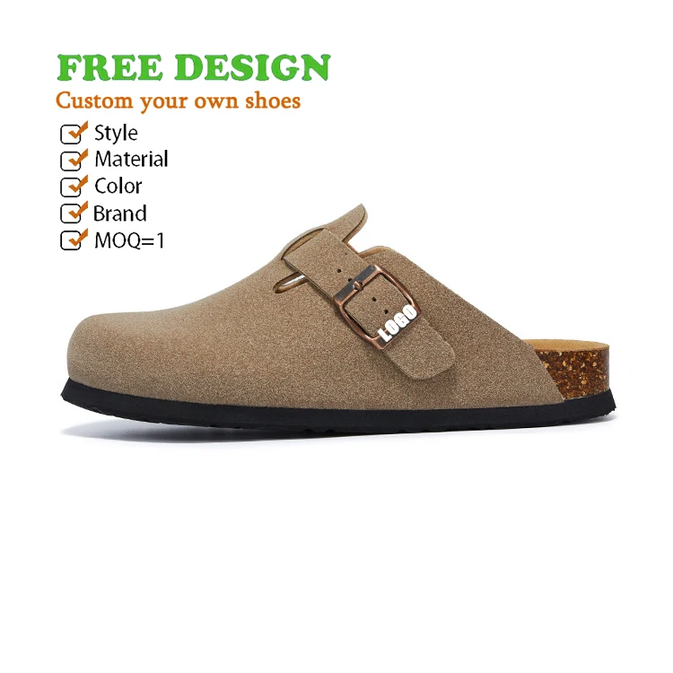 Unisex Soft Clog Suede Leather Antislip Sole Slippers Mules Custom Cork Clog Slippers for Men Anti-Slippery Garden Sandals