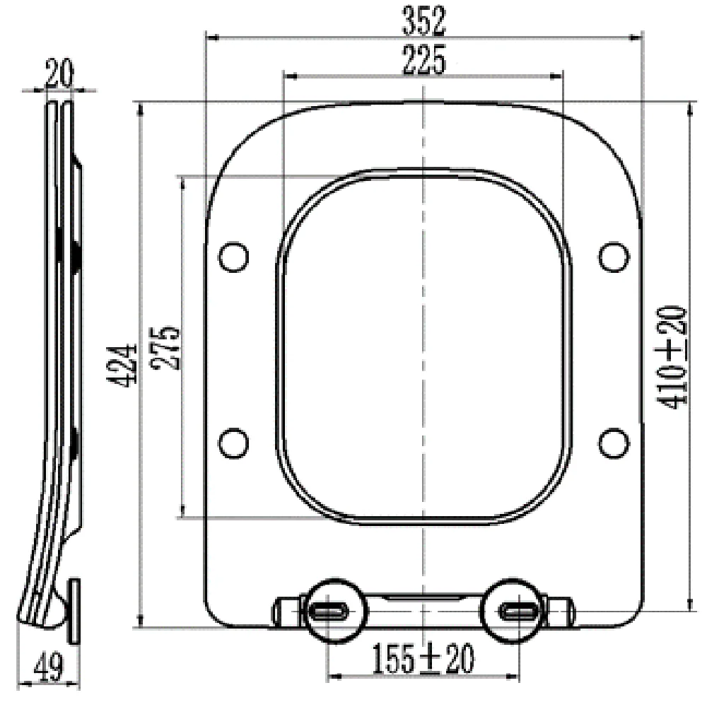 Square thin slim Quick Release Toilet Seat Square Shape Urea Soft Close seat cover for wall hung toilets