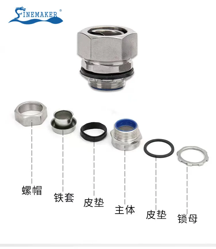 3/4 Inch DPJ Connector Waterproof Electrical 316 Stainless Steel Liquid Tight Flexible Conduit Connector