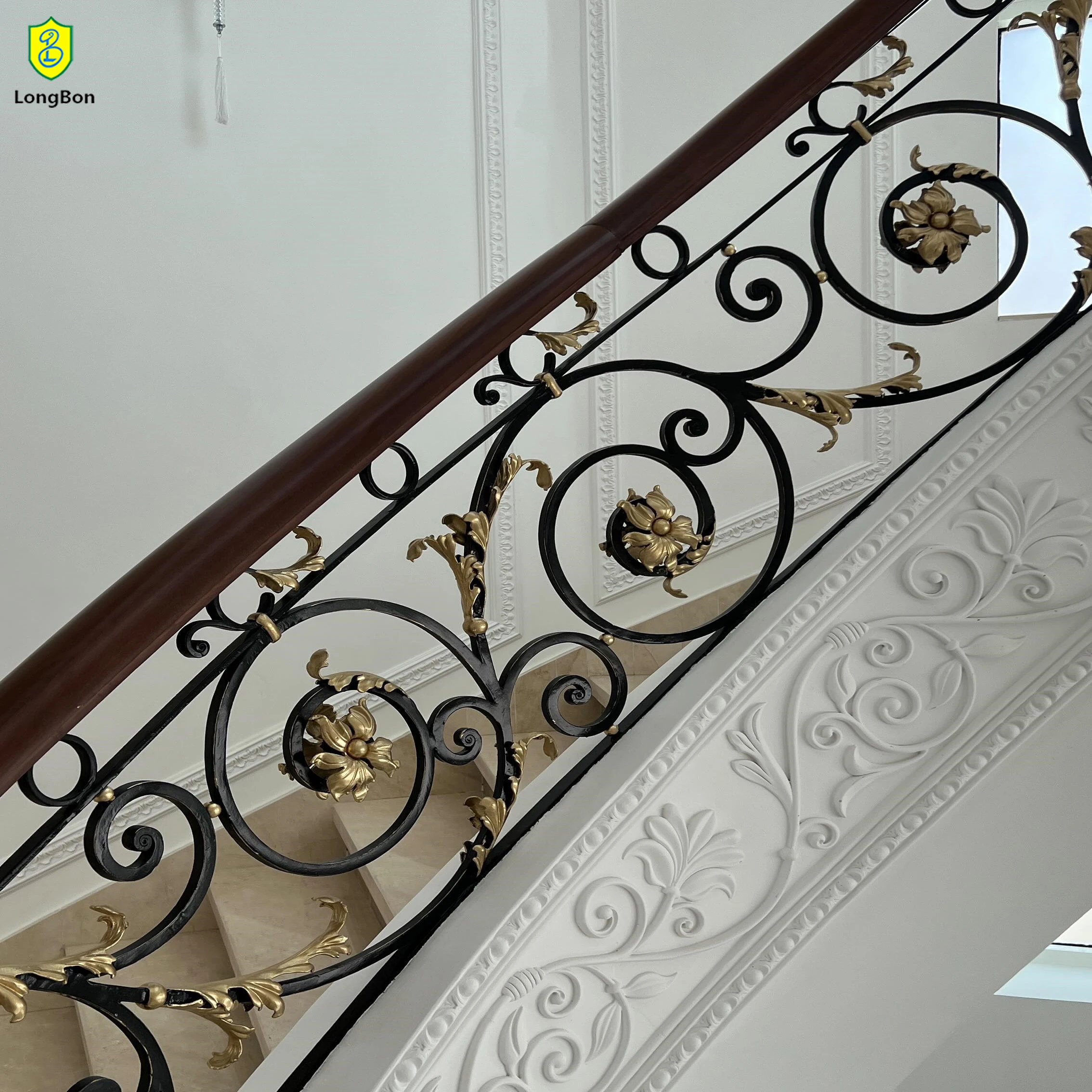 Wrought Iron Balcony Railing Design Metal Stair Handrail Gold Color Stair Handrail Fence Baluster