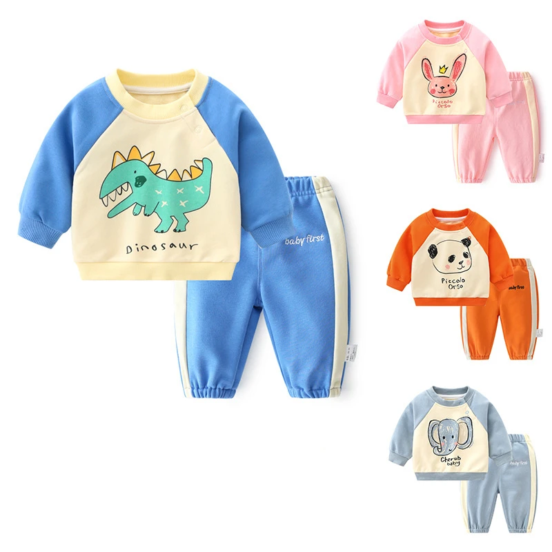 Fall Kids Two Piece Clothing Set Cotton Daily Hoodies Trousers Boys Girls Sweatshirts Clothing Set 2022