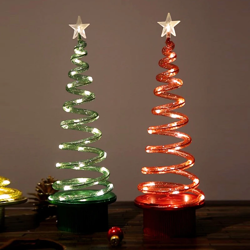 arbol de navidad espiral de Led Warm Metal Spiral Lighted Rotating table top Small Light up Christmas tree series navideas