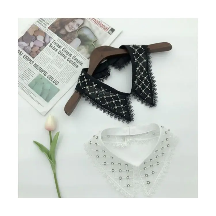 Factory Direct Selling New Women Lace Pearl Big Pointed Detachable Shirt Fake Collar