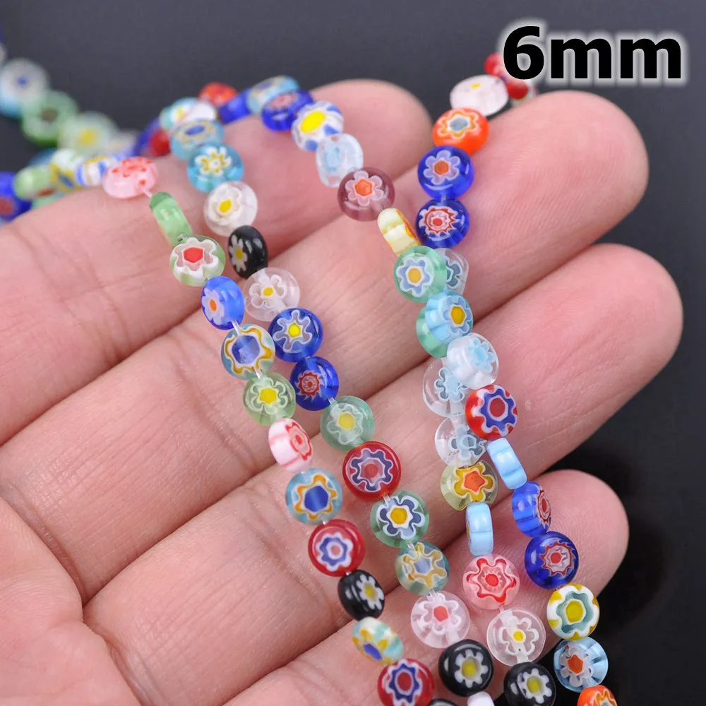 Mixed Flat Round 6mm 8mm 10mm 12mm 14mm Flower Patterns Millefiori Glass Loose Crafts Beads Lot for DIY Jewelry Making Findings